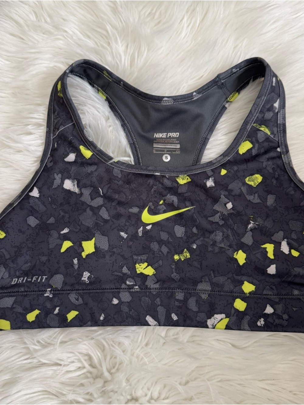 Nike Pro Dri-FIT Sports Bra with Neon Yellow Accents